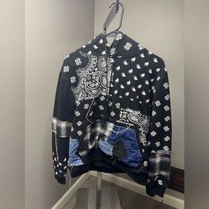 Bleu noir Black Bandana Patchwork Hoodie - Men Sweater
